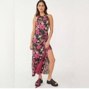 Free People Vibrant Pink and Black Backless Dress